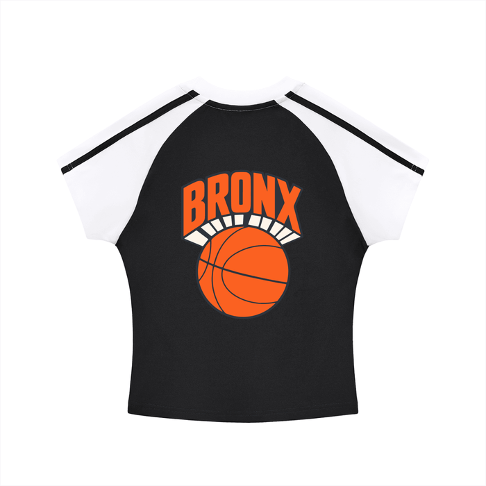 Bronx Basketball 2026 Playoff Edition Women's Contrast Stripes Bodycon Raglan Sleeve T-Shirt by Bronx Native