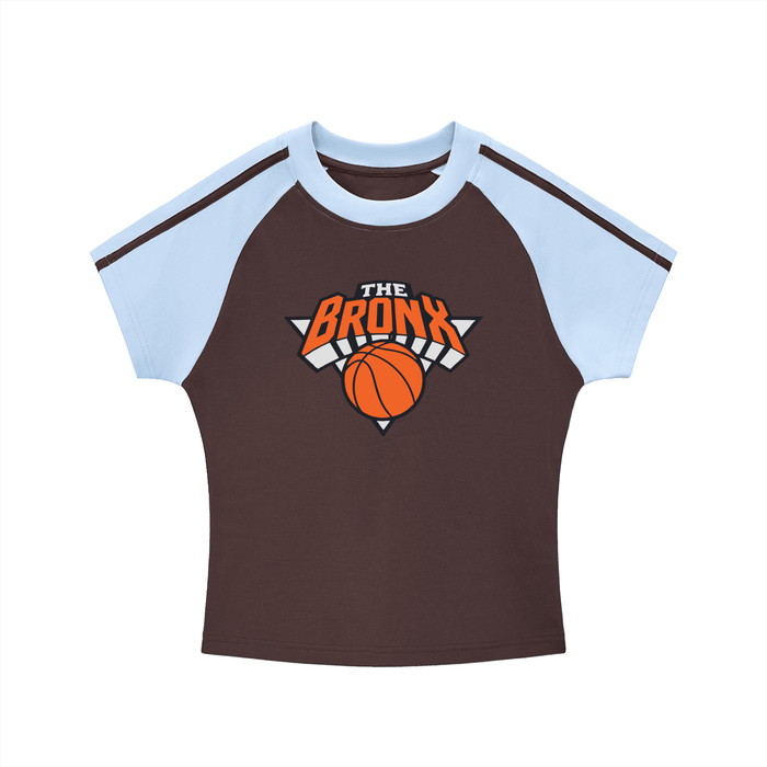 Bronx Basketball 2026 Playoff Edition Women's Contrast Stripes Bodycon Raglan Sleeve T-Shirt by Bronx Native