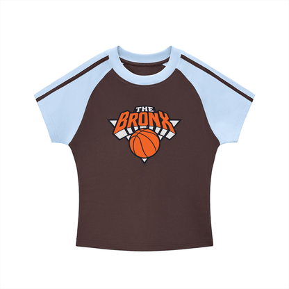 Bronx Basketball 2026 Playoff Edition Women's Contrast Stripes Bodycon Raglan Sleeve T-Shirt by Bronx Native