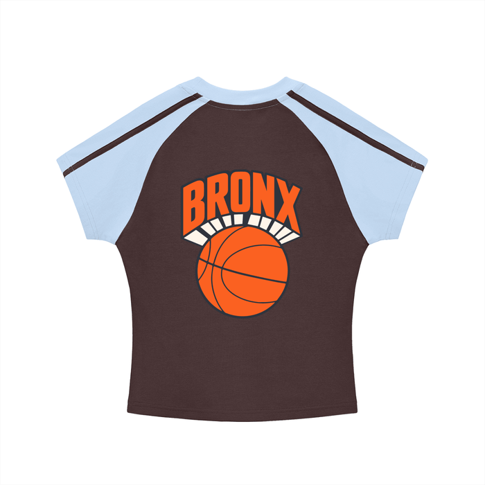 Bronx Basketball 2026 Playoff Edition Women's Contrast Stripes Bodycon Raglan Sleeve T-Shirt by Bronx Native
