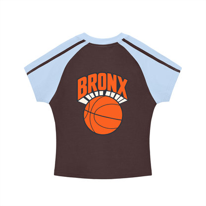 Bronx Basketball 2026 Playoff Edition Women's Contrast Stripes Bodycon Raglan Sleeve T-Shirt by Bronx Native