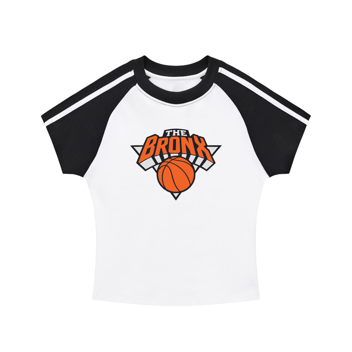 Bronx Basketball 2026 Playoff Edition Women's Contrast Stripes Bodycon Raglan Sleeve T-Shirt by Bronx Native