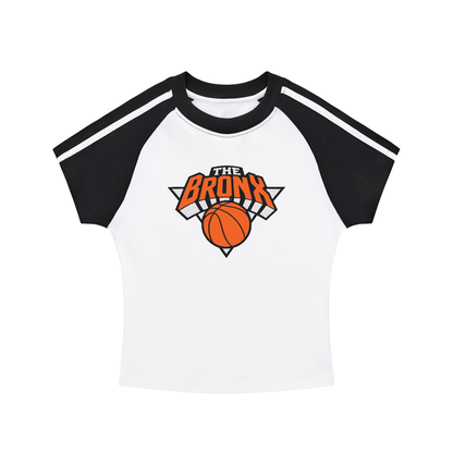 Bronx Basketball 2026 Playoff Edition Women's Contrast Stripes Bodycon Raglan Sleeve T-Shirt by Bronx Native