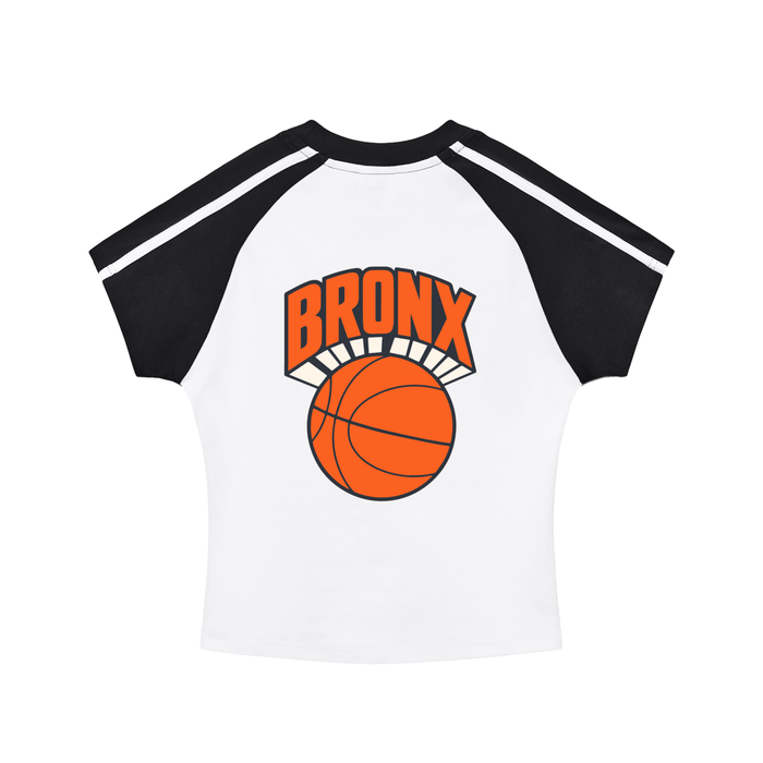 Bronx Basketball 2026 Playoff Edition Women's Contrast Stripes Bodycon Raglan Sleeve T-Shirt by Bronx Native