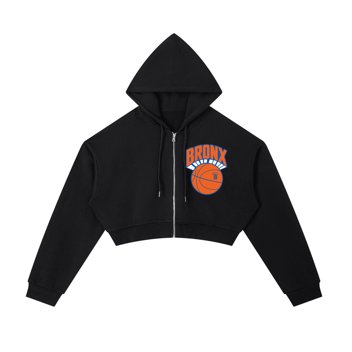 Bronx Basketball 2026 Playoff Edition Women's Essential Cropped Zip-Up Hoodie by Bronx Native