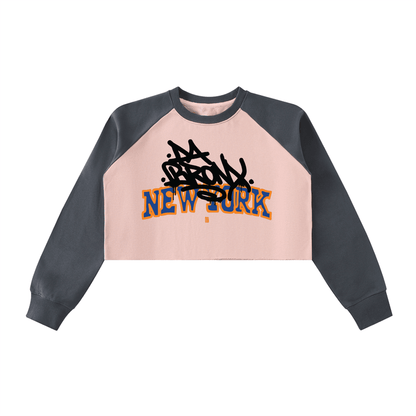 Bronx Basketball 2026 Playoff Edition Women's Raw-Hem Color-Block Raglan Crop Sweatshirt by Bronx Native