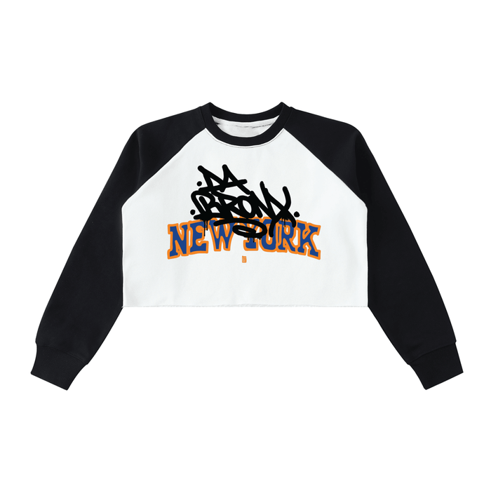 Bronx Basketball 2026 Playoff Edition Women's Raw-Hem Color-Block Raglan Crop Sweatshirt by Bronx Native