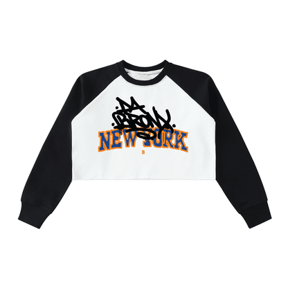 Bronx Basketball 2026 Playoff Edition Women's Raw-Hem Color-Block Raglan Crop Sweatshirt by Bronx Native