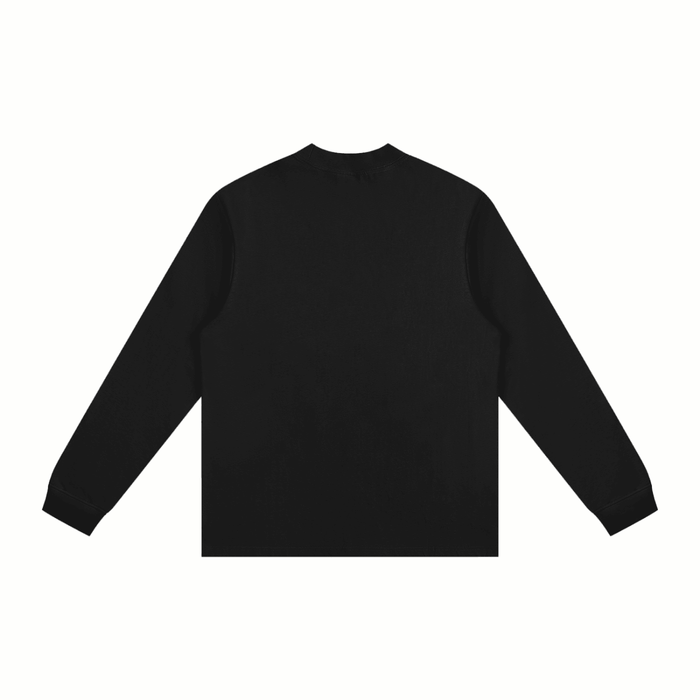 Black long sleeve streetwear tee, minimalist urban style for NYC-inspired fashion