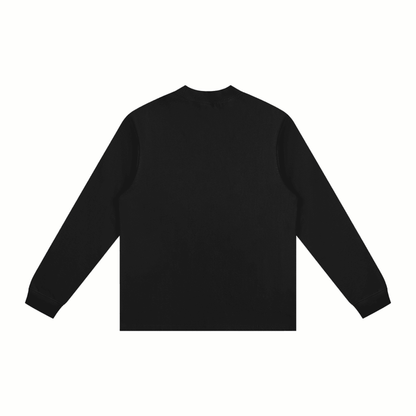 Black long sleeve streetwear tee, minimalist urban style for NYC-inspired fashion