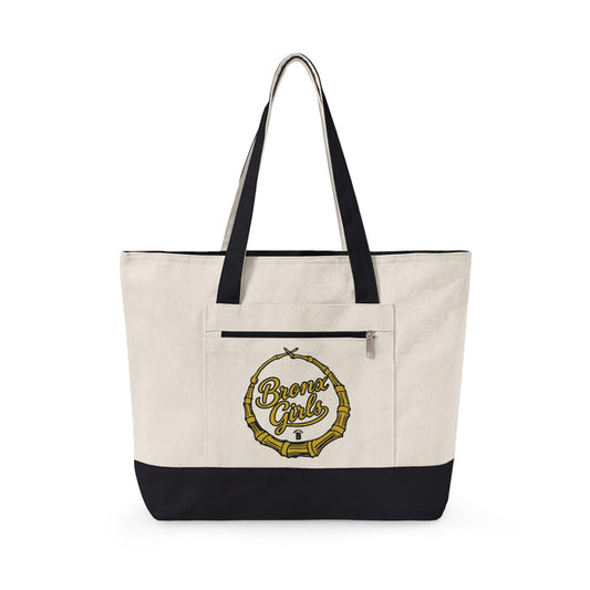 Bronx Girls Hoop Canvas Vintage Coffee Logo Zippered Tote Bag by Bronx Native