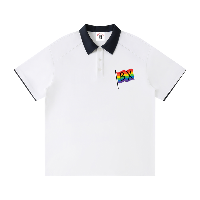 Bronx Pride Contrast Collar Raglan Polo Shirt by Bronx Native for Bronx Pride, NYC Pride, and inclusive New York streetwear