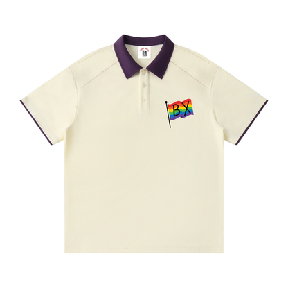 Bronx Pride Contrast Collar Raglan Polo Shirt by Bronx Native for Bronx Pride, NYC Pride, and inclusive New York streetwear