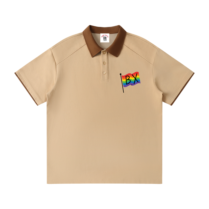 Bronx Pride Contrast Collar Raglan Polo Shirt by Bronx Native for Bronx Pride, NYC Pride, and inclusive New York streetwear