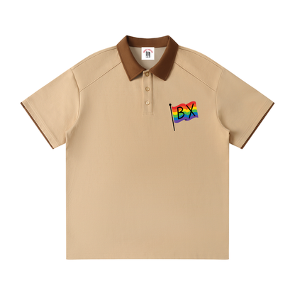 Bronx Pride Contrast Collar Raglan Polo Shirt by Bronx Native for Bronx Pride, NYC Pride, and inclusive New York streetwear