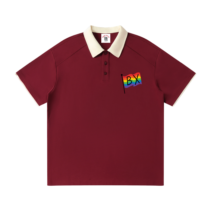 Bronx Pride Contrast Collar Raglan Polo Shirt by Bronx Native for Bronx Pride, NYC Pride, and inclusive New York streetwear
