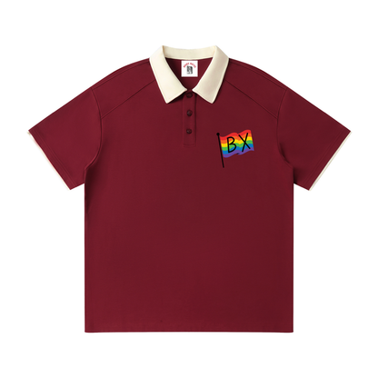 Bronx Pride Contrast Collar Raglan Polo Shirt by Bronx Native for Bronx Pride, NYC Pride, and inclusive New York streetwear