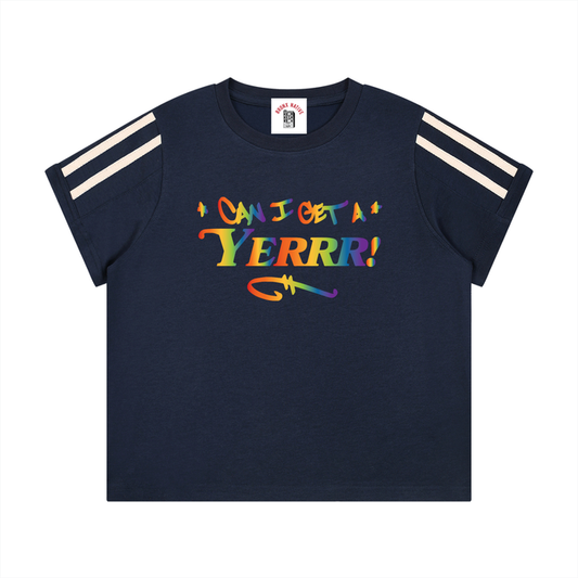 Bronx Pride Women's Varsity Stripe T-Shirt by Bronx Native for Bronx Pride, NYC Pride, and inclusive New York streetwear