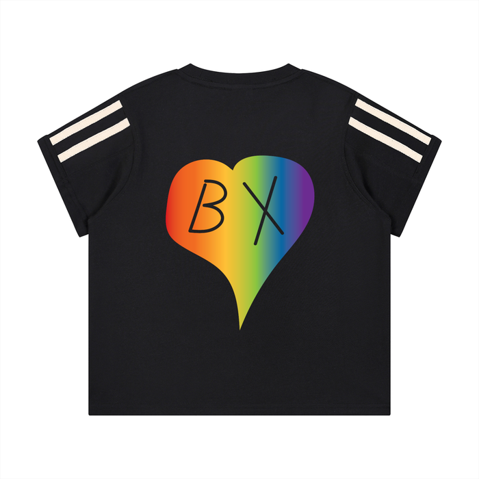 Bronx Pride Women's Varsity Stripe T-Shirt by Bronx Native for Bronx Pride, NYC Pride, and inclusive New York streetwear