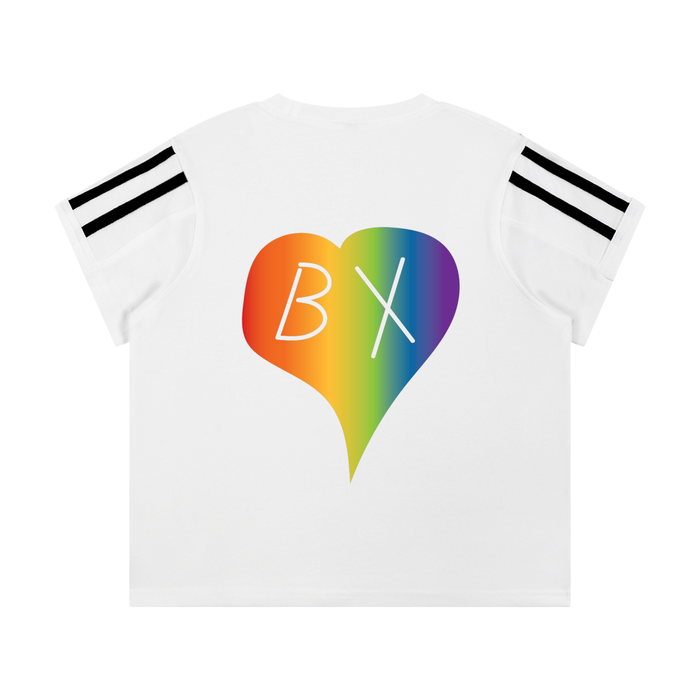 Bronx Pride Women's Varsity Stripe T-Shirt by Bronx Native for Bronx Pride, NYC Pride, and inclusive New York streetwear