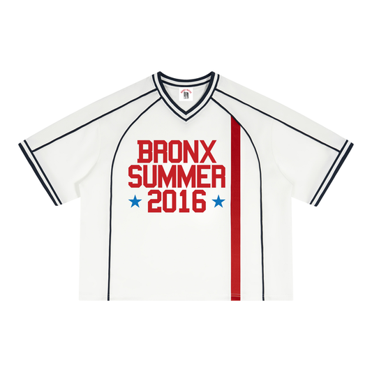 Bronx Summer White/Red V-Neck Soccer Jersey by Bronx Native — Summer Collection product image
