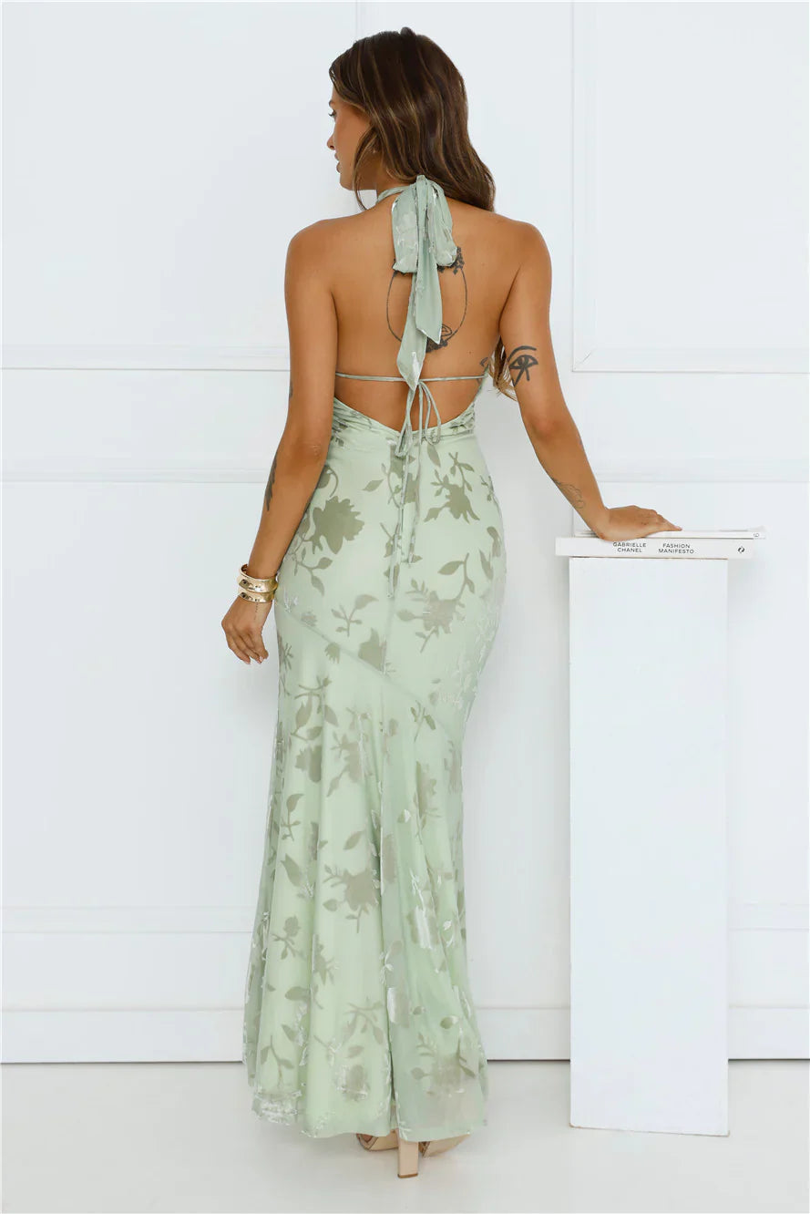 Social Girl Halter Maxi Dress Sage