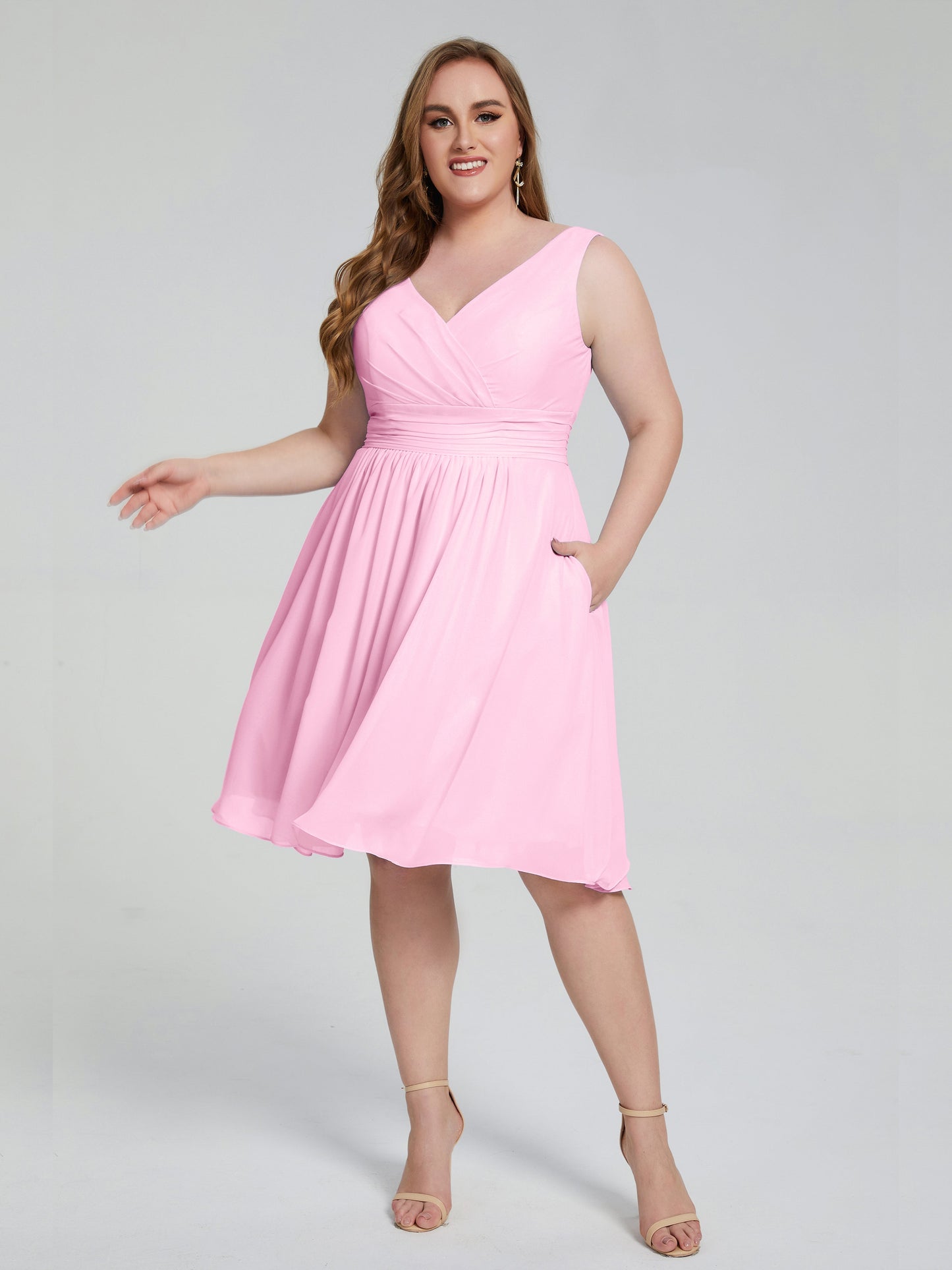 Callie V Neck Midi Mother Of The Bride Dresses With Pockets