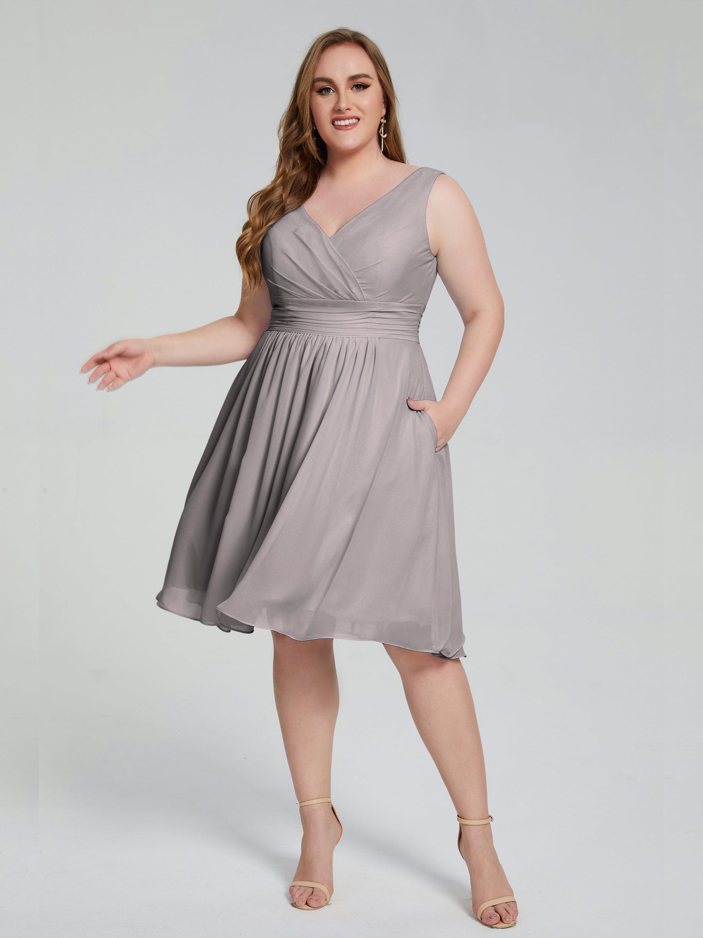 Callie V Neck Midi Mother Of The Bride Dresses With Pockets
