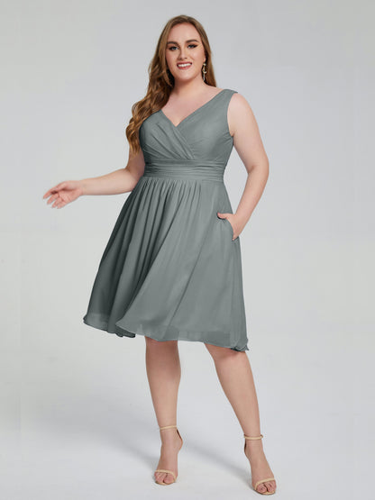 Callie V Neck Midi Mother Of The Bride Dresses With Pockets