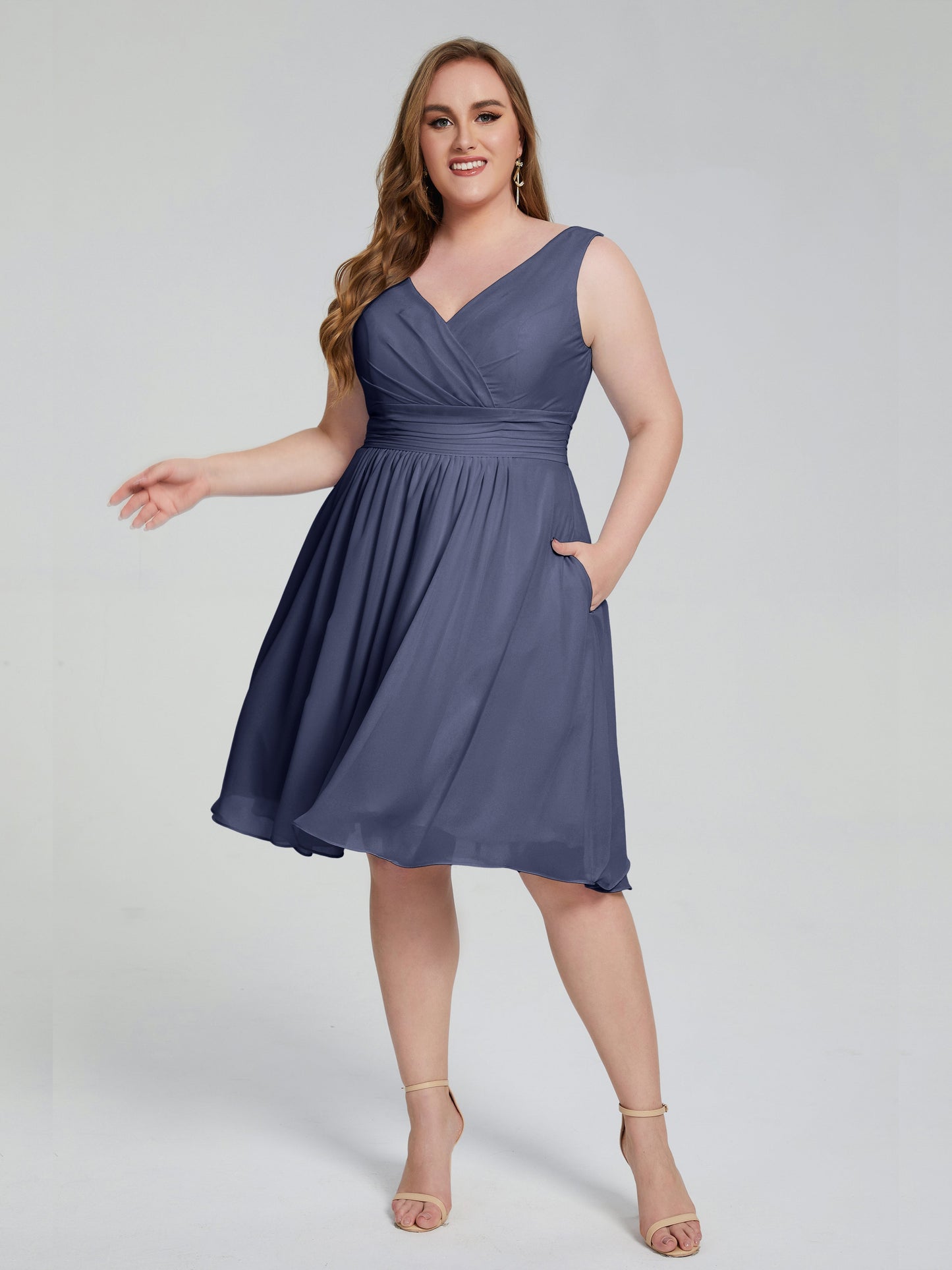 Callie V Neck Midi Mother Of The Bride Dresses With Pockets