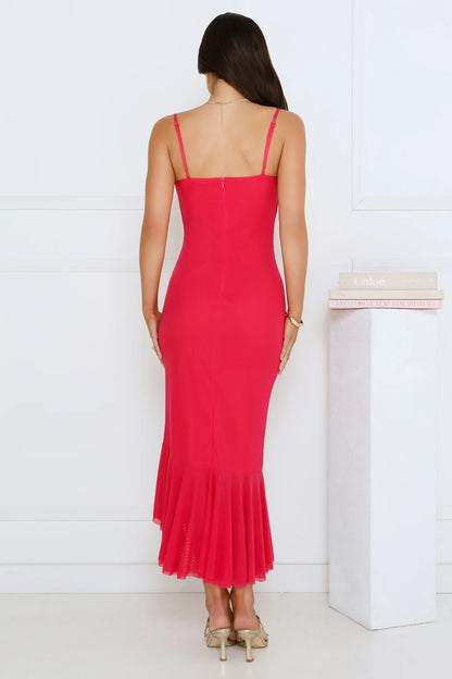 Socialite Chic Mesh Midi Dress Pink