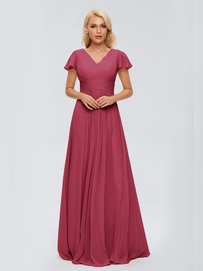 Charlie A-line V Neck Chiffon Bridesmaid Dresses