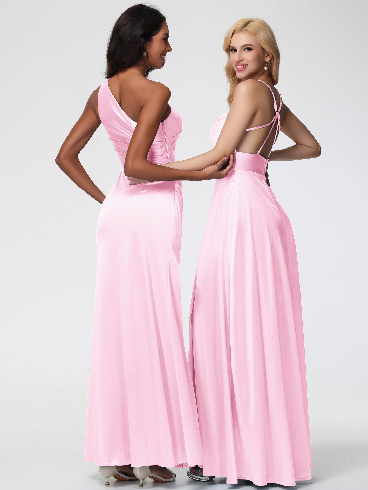 Black Satin Bridesmaid Dresses Charming Spaghetti Straps A Line Stretch Satin Bridesmaid Dress With Slit