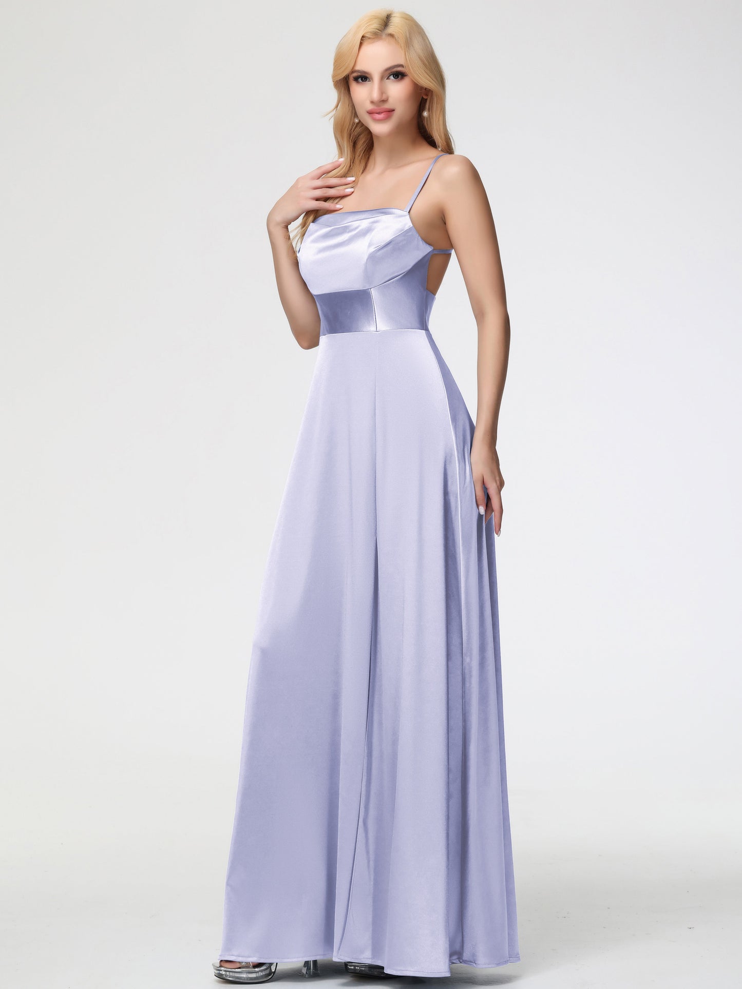 Bridesmaid Dress Lavender Charming Spaghetti Straps A Line Stretch Satin Bridesmaid Dress With Slit