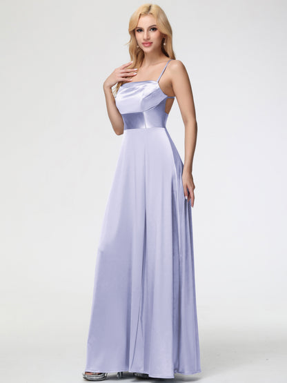 Bridesmaid Dress Lavender Charming Spaghetti Straps A Line Stretch Satin Bridesmaid Dress With Slit