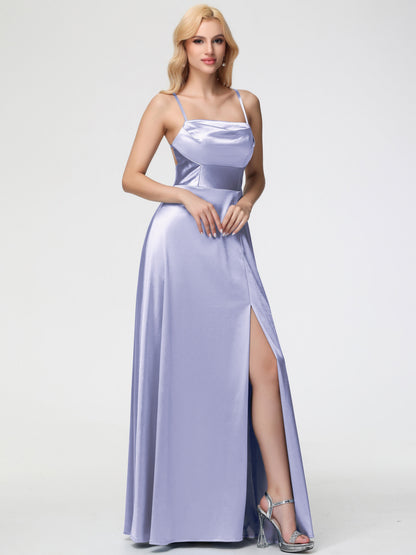 Bridesmaid Dress Lavender Charming Spaghetti Straps A Line Stretch Satin Bridesmaid Dress With Slit