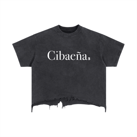 Cibaeña Vintage Wash Boxy Distressed Hem T-Shirt by Bronx Native