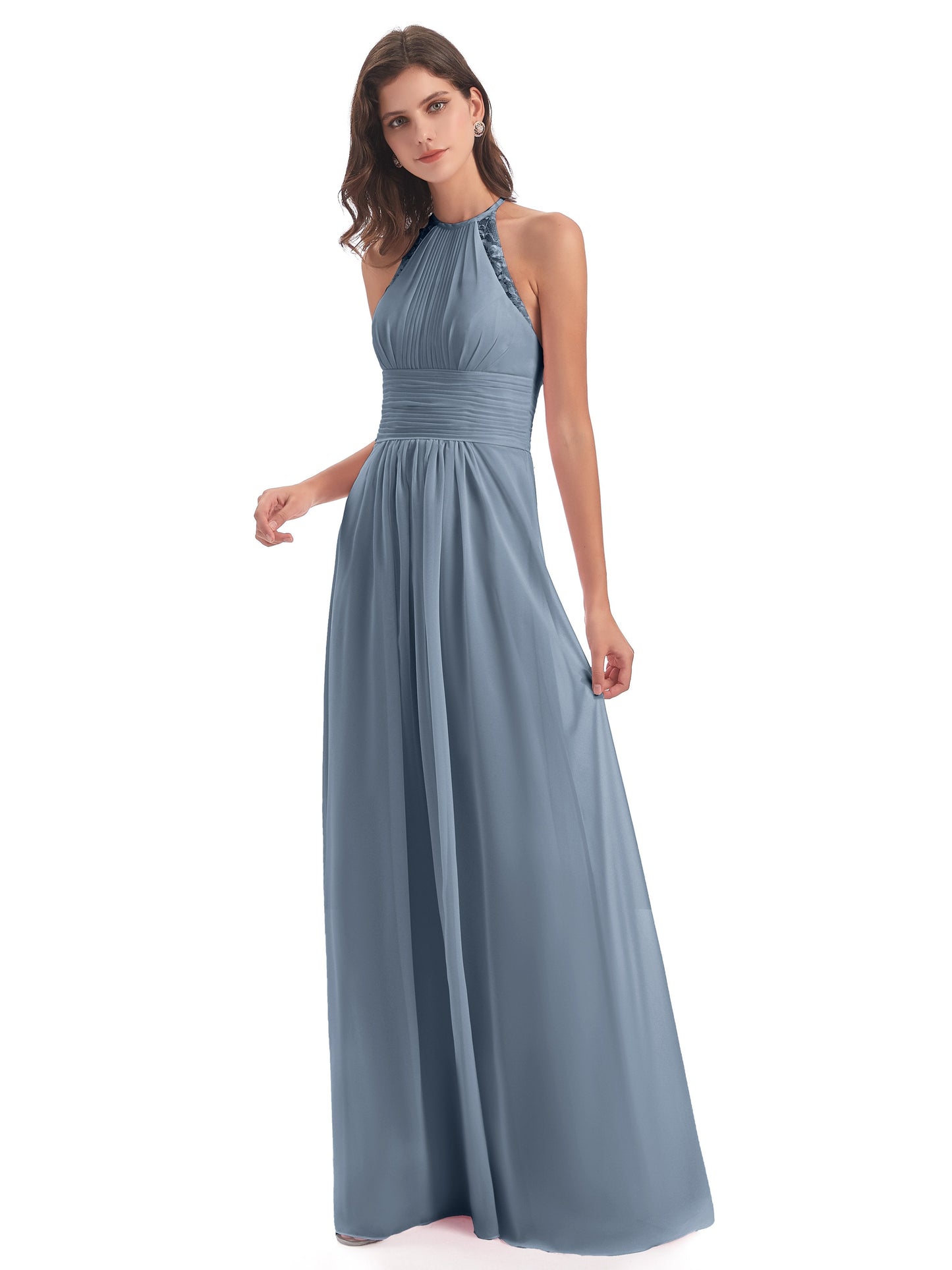 Adilynn Sheath Halter Lace Bridesmaid Dresses