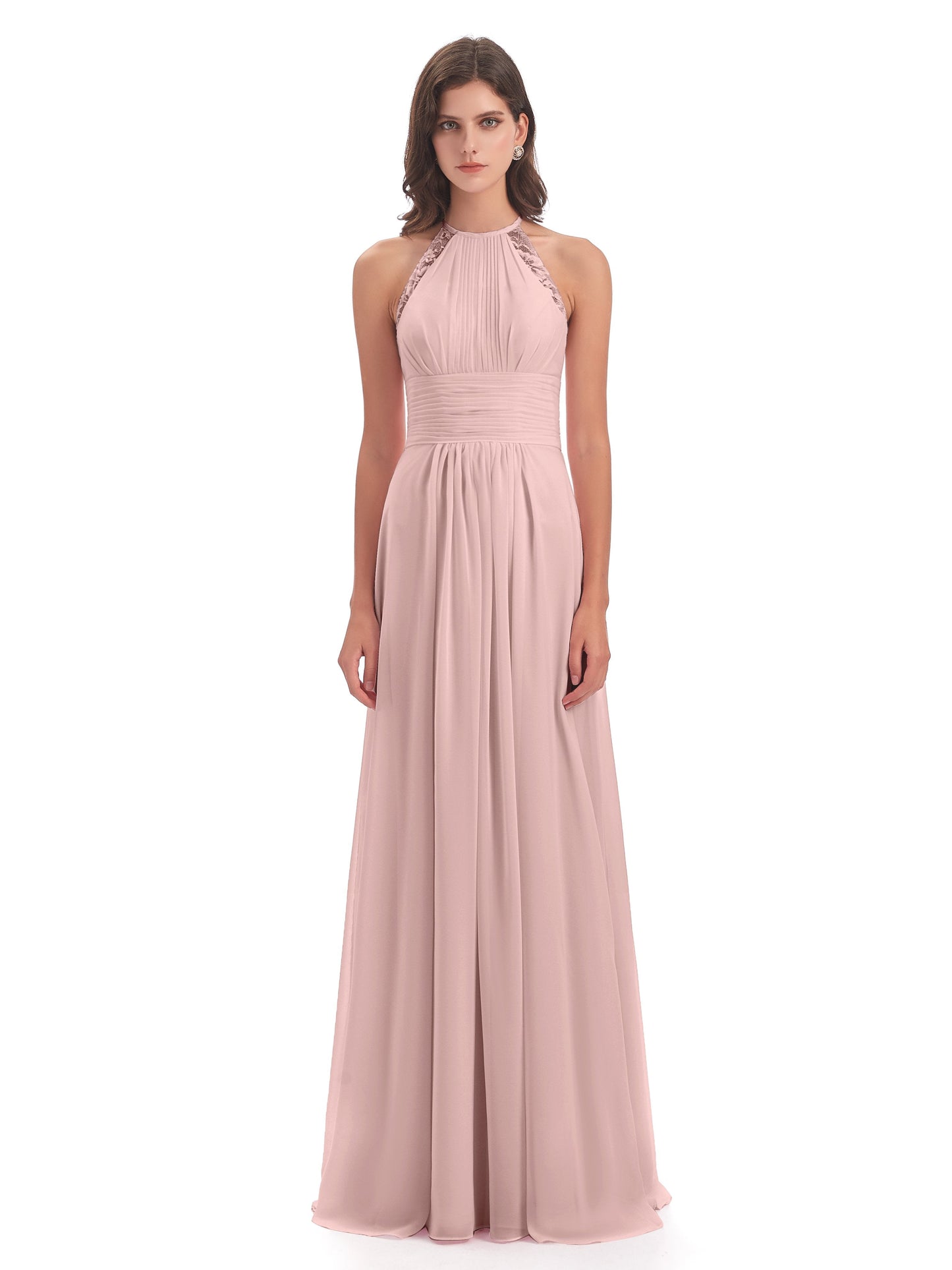 Adilynn Sheath Halter Lace Bridesmaid Dresses