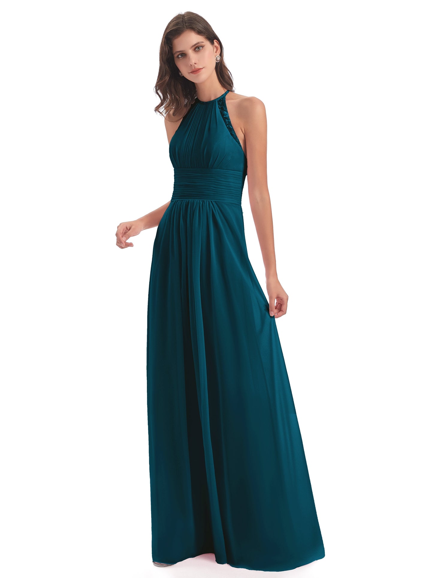 Adilynn Sheath Halter Lace Bridesmaid Dresses