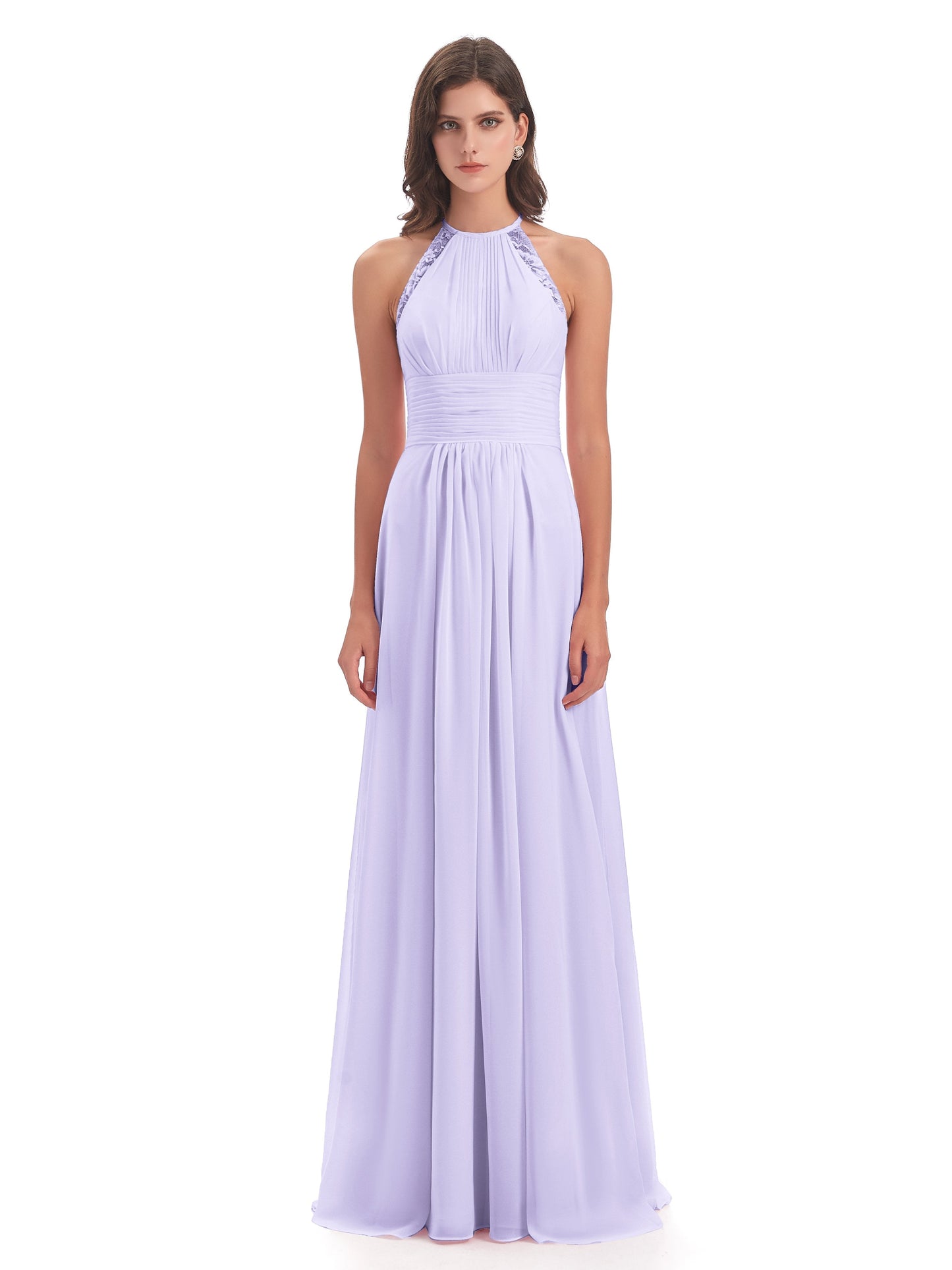 Adilynn Sheath Halter Lace Bridesmaid Dresses