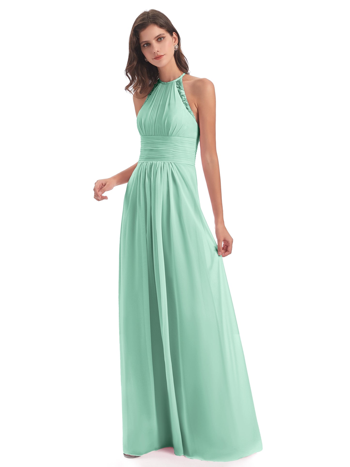 Adilynn Sheath Halter Lace Bridesmaid Dresses