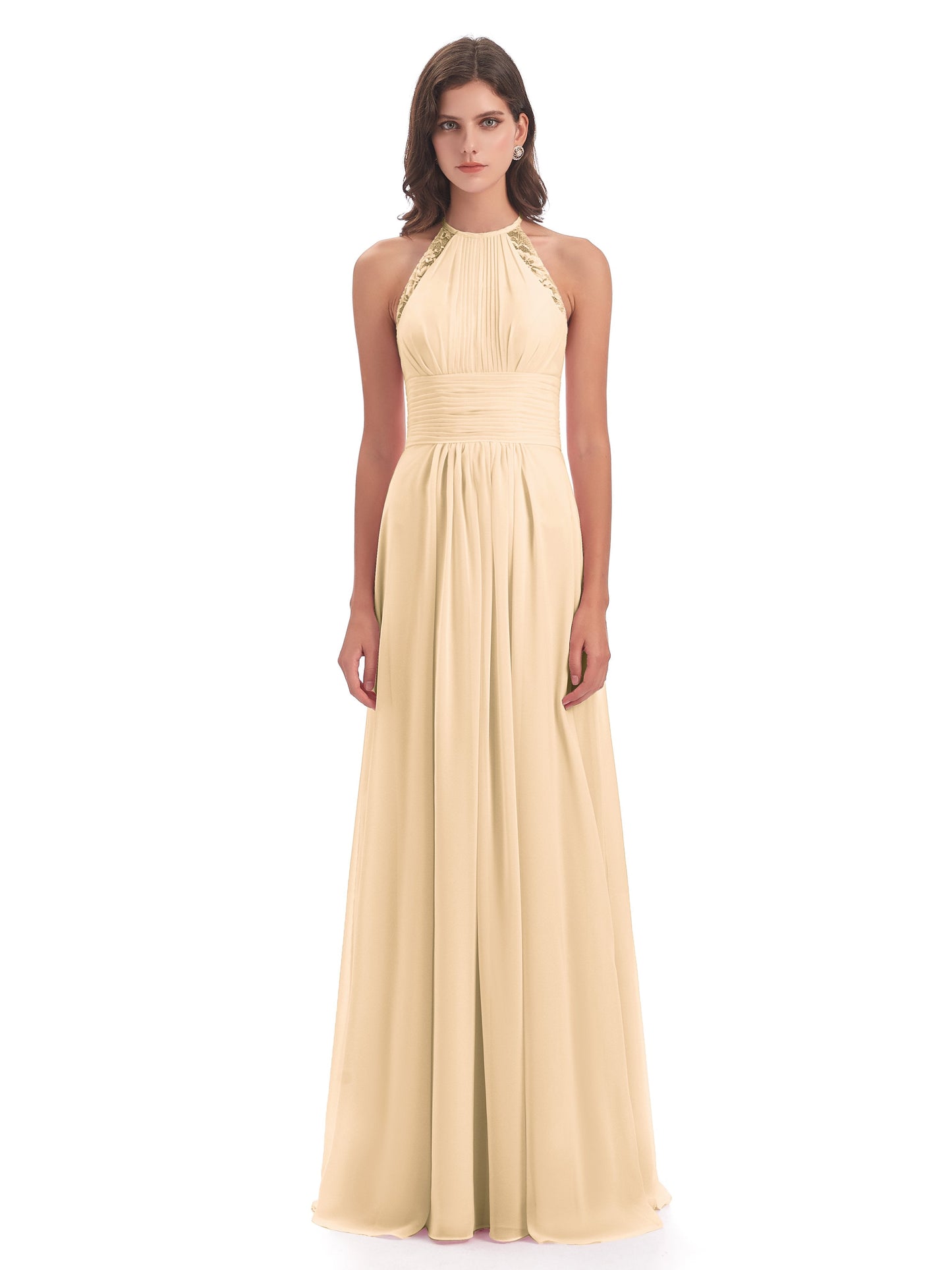 Adilynn Sheath Halter Lace Bridesmaid Dresses