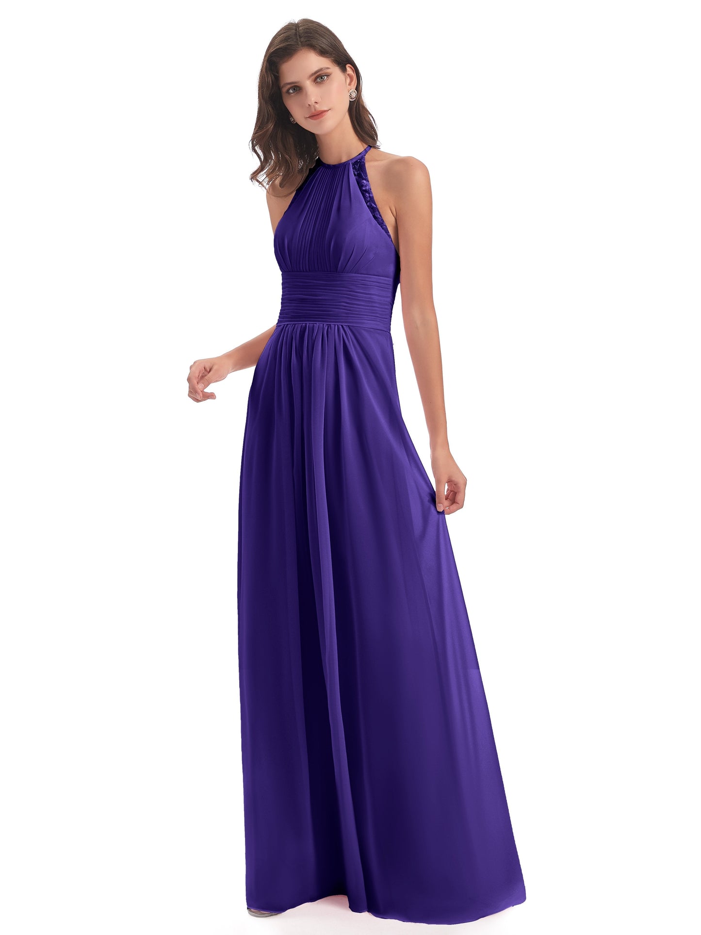 Adilynn Sheath Halter Lace Bridesmaid Dresses