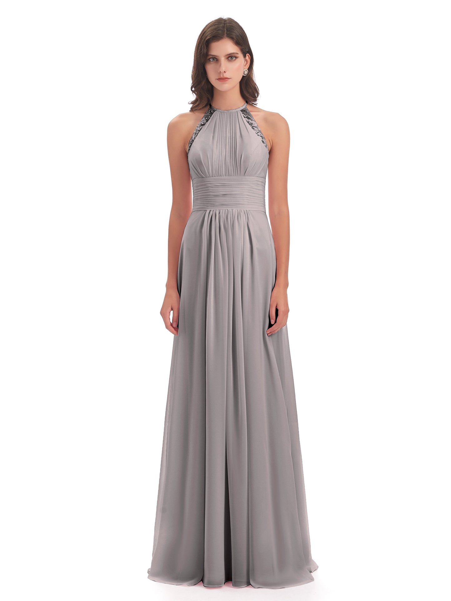 Adilynn Sheath Halter Lace Bridesmaid Dresses