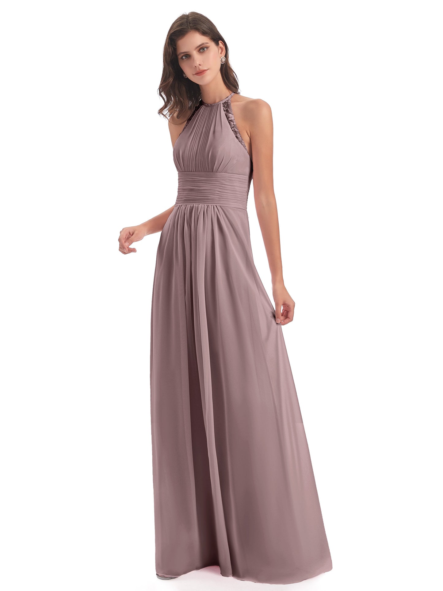 Adilynn Sheath Halter Lace Bridesmaid Dresses