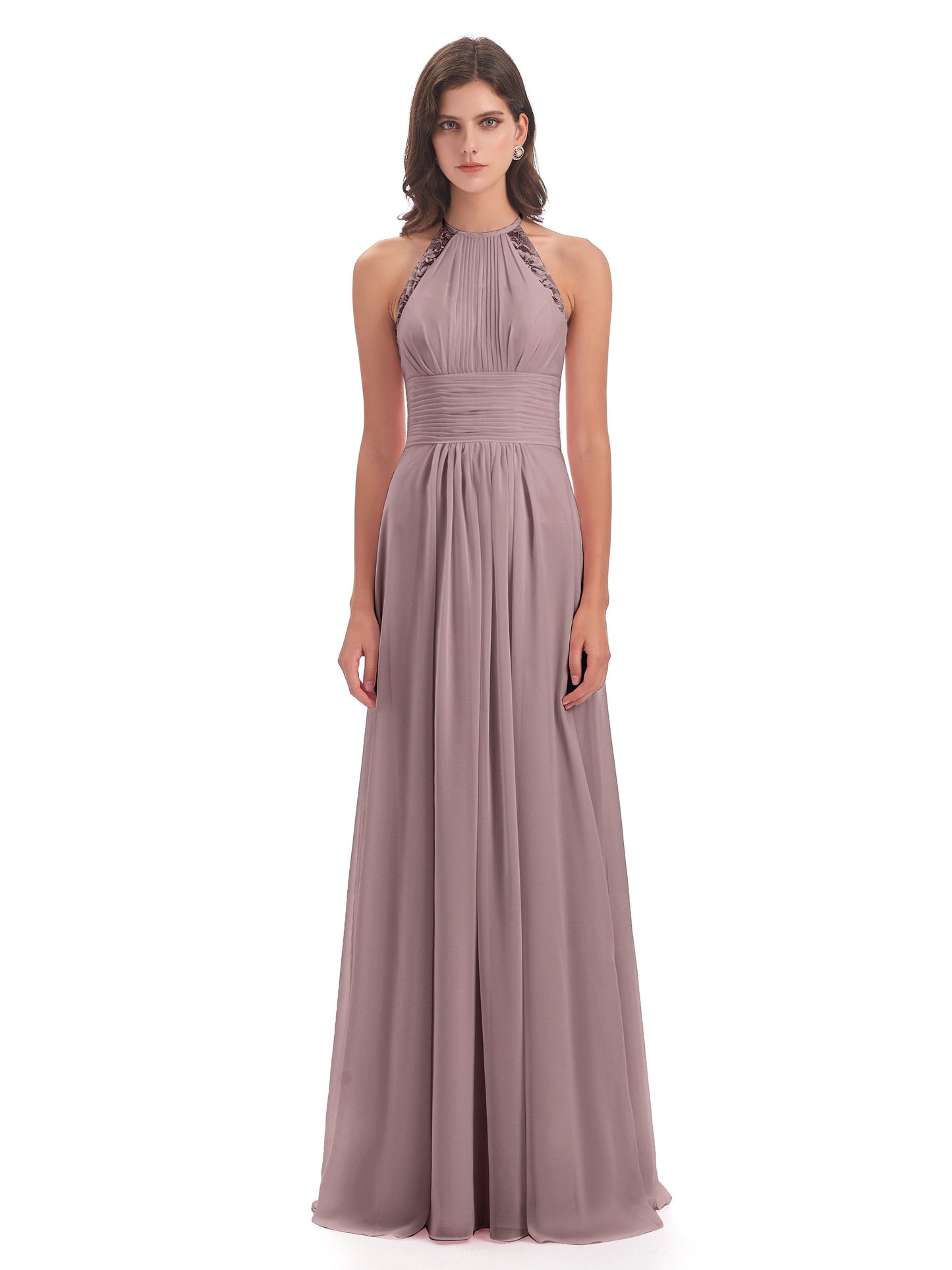 Adilynn Sheath Halter Lace Bridesmaid Dresses