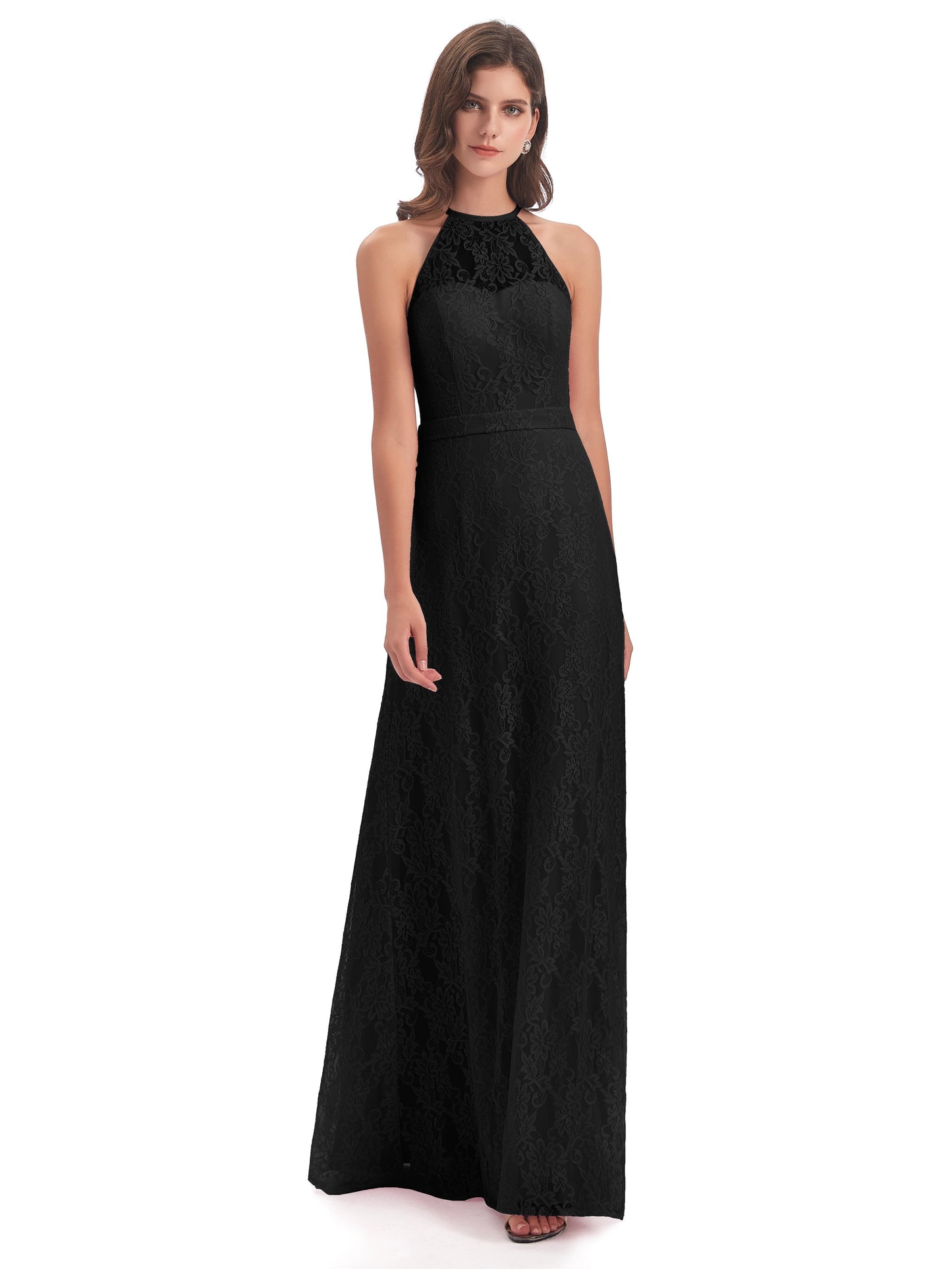 Anabelle Sheath Halter Lace Bridesmaid Dresses