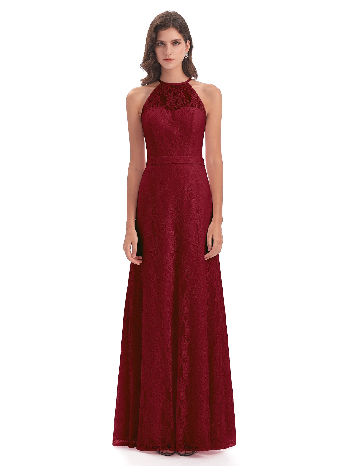 Anabelle Sheath Halter Lace Bridesmaid Dresses