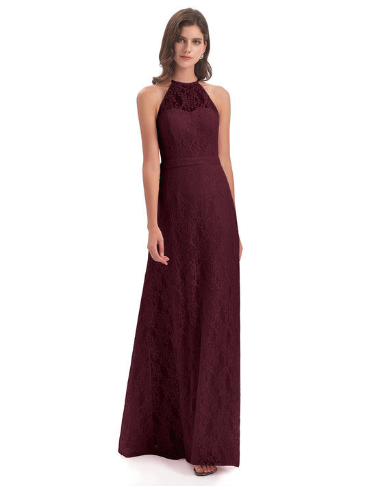 Anabelle Sheath Halter Lace Bridesmaid Dresses
